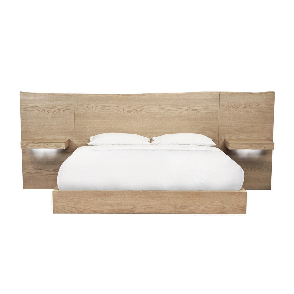Aziel Queen Size Bed Live Edge Headboard Floating Side Shelves Brown BM299756