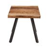 24 Inch Brown Acacia Wood End Table Live Edges Angular Black Metal Legs BM299758