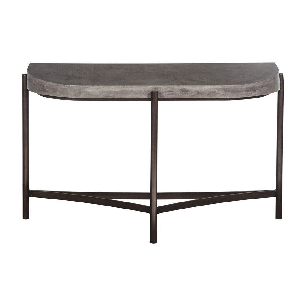 Agar 30 Inch Semi Circular Console Table Concrete Top Bronze Steel Legs BM299760