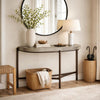 Agar 30 Inch Semi Circular Console Table, Concrete Top, Bronze Steel Legs