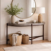 Agar 30 Inch Semi Circular Console Table, Concrete Top, Bronze Steel Legs