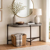 Agar 30 Inch Semi Circular Console Table, Concrete Top, Bronze Steel Legs