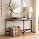Agar 30 Inch Semi Circular Console Table, Concrete Top, Bronze Steel Legs