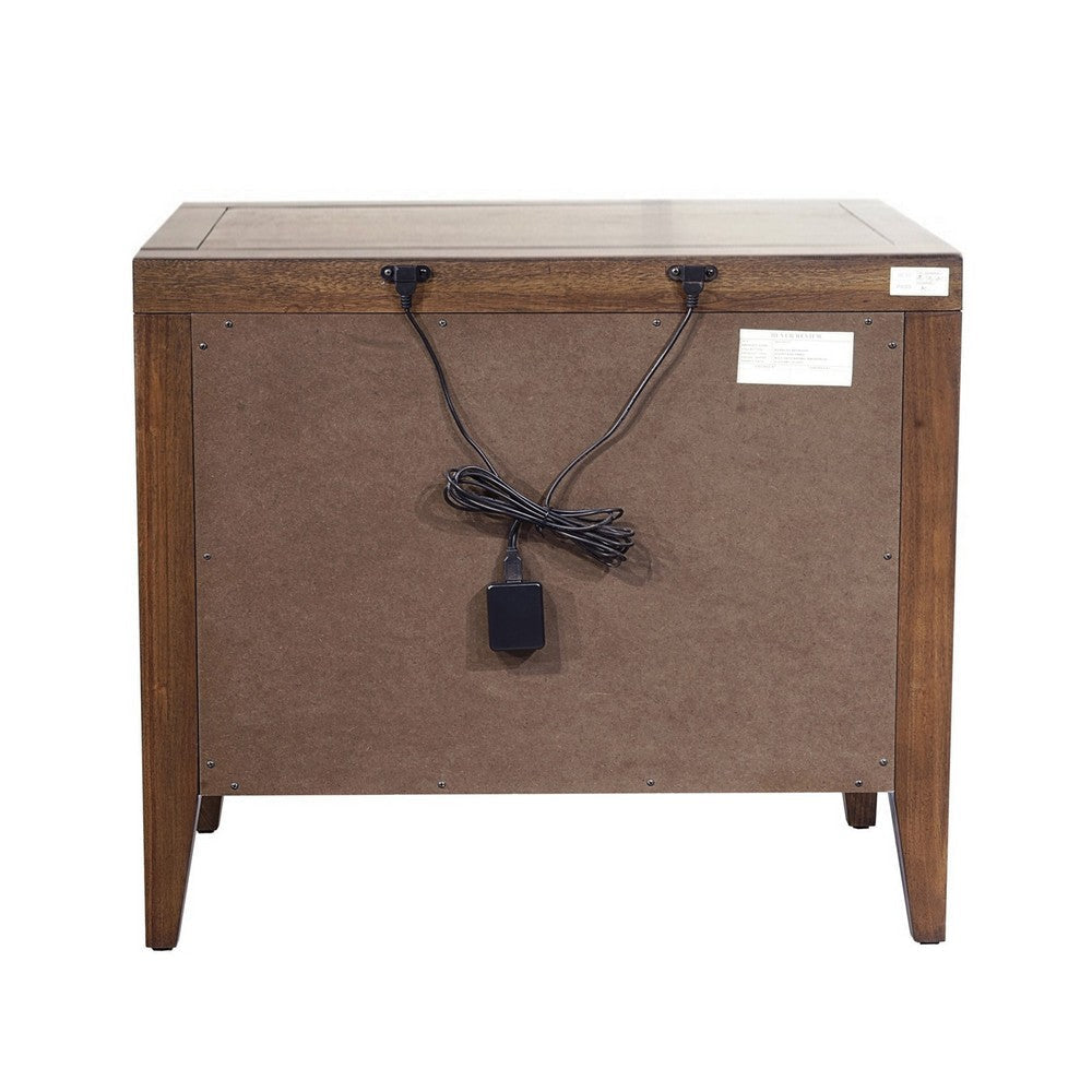 Enzo 28 Inch 2 Drawer Nightstand Brown Wood USB Charging Black Handles BM299761