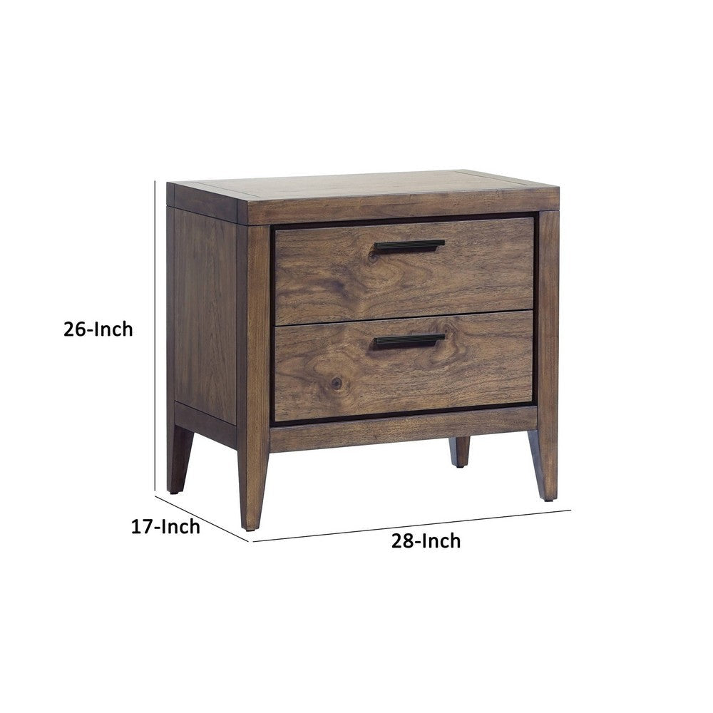 Enzo 28 Inch 2 Drawer Nightstand Brown Wood USB Charging Black Handles BM299761