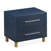 Herst 26 Inch Nightstand, Navy Blue Wood, 2 Drawers, Cylindrical Brass Legs