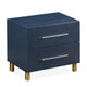 Herst 26 Inch Nightstand, Navy Blue Wood, 2 Drawers, Cylindrical Brass Legs