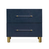 Herst 26 Inch Nightstand Navy Blue Wood 2 Drawers Cylindrical Brass Legs BM299764