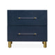 Herst 26 Inch Nightstand Navy Blue Wood 2 Drawers Cylindrical Brass Legs BM299764