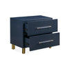 Herst 26 Inch Nightstand Navy Blue Wood 2 Drawers Cylindrical Brass Legs BM299764