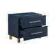 Herst 26 Inch Nightstand Navy Blue Wood 2 Drawers Cylindrical Brass Legs BM299764