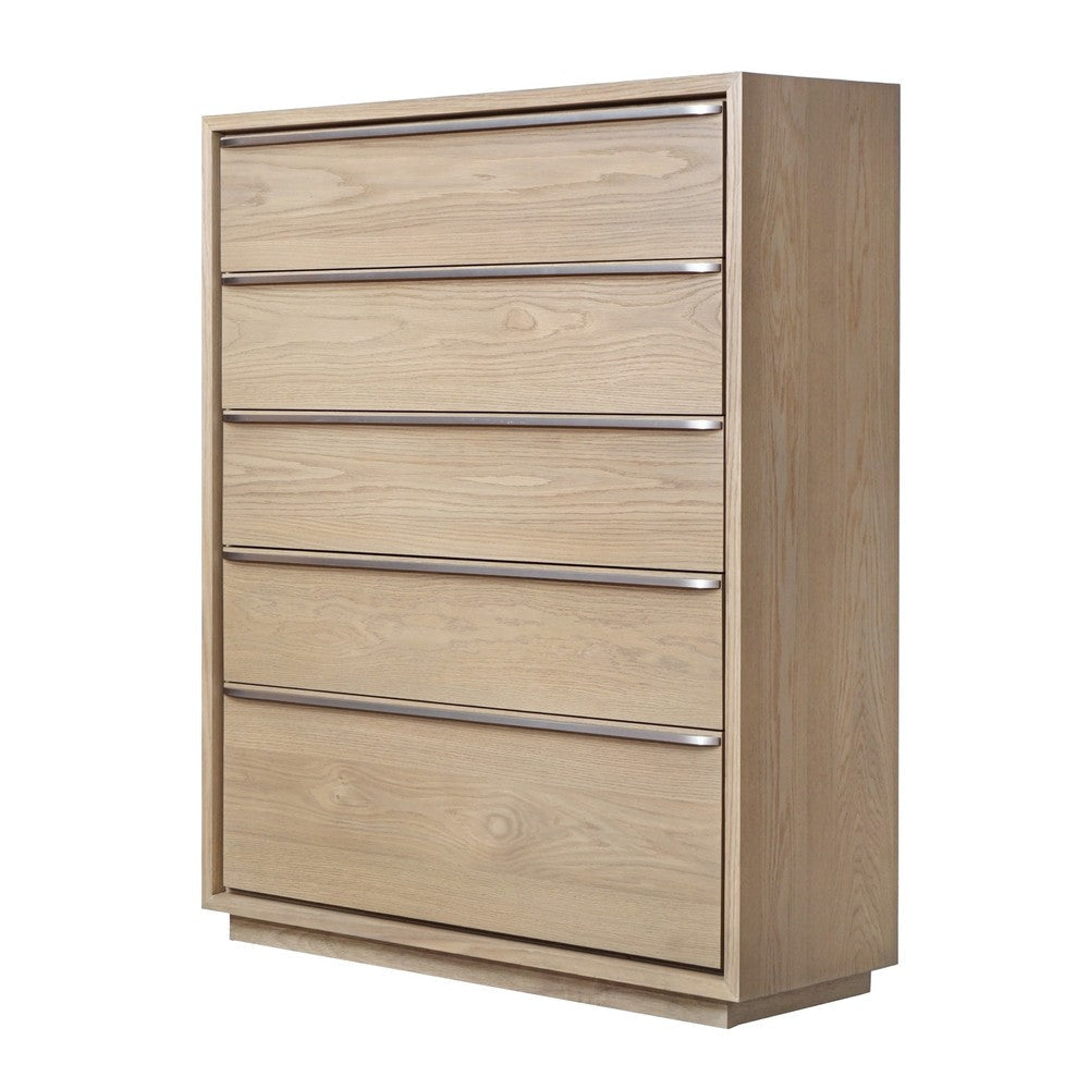 52 Inch Tall Dresser Chest, 5 Drawers, Metal Handles, Floating Plinth Base