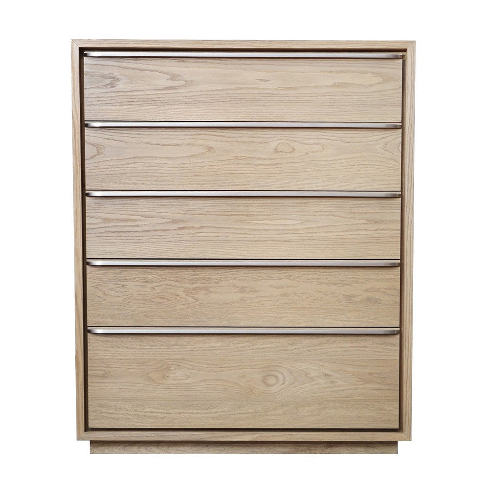 52 Inch Tall Dresser Chest 5 Drawers Metal Handles Floating Plinth Base BM299768