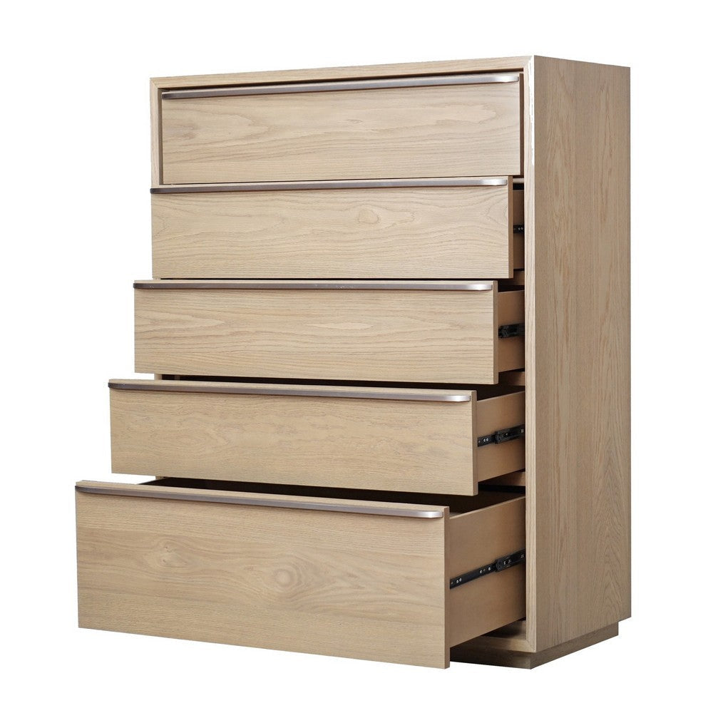 52 Inch Tall Dresser Chest 5 Drawers Metal Handles Floating Plinth Base BM299768