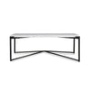 Agnew 48 Inch Coffee Table, White Marble Top, Tubular Black Steel Base