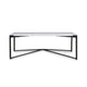 Agnew 48 Inch Coffee Table, White Marble Top, Tubular Black Steel Base