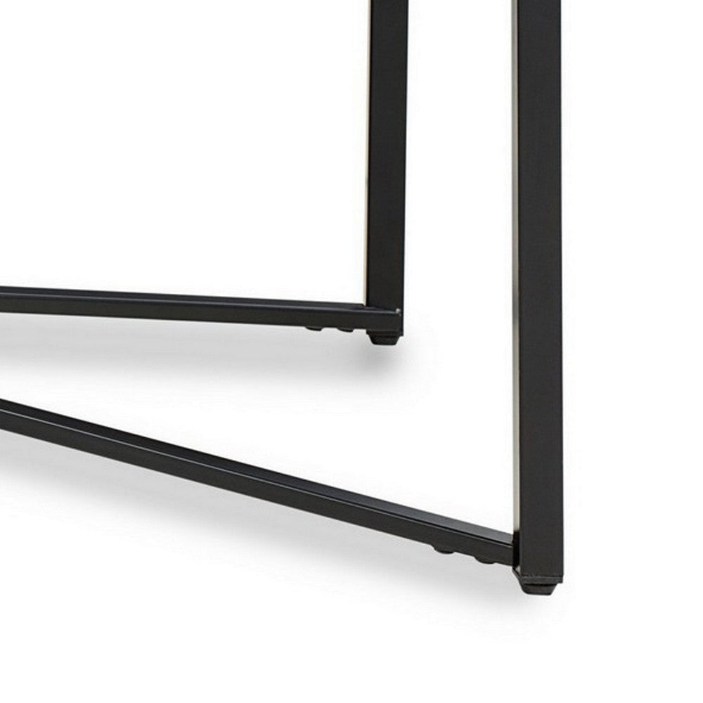 Agnew 48 Inch Coffee Table White Marble Top Tubular Black Steel Base BM299786