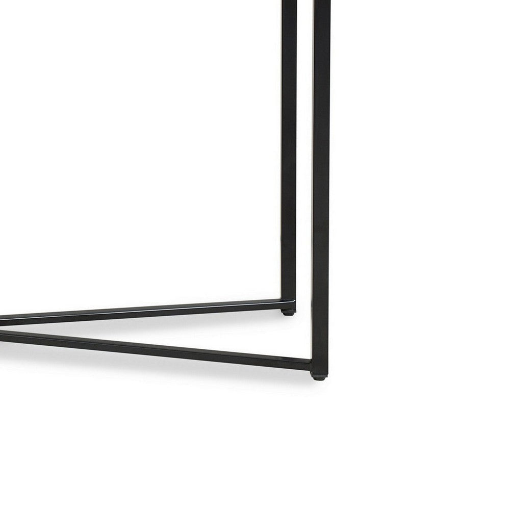 Agnew 50 Inch Console Table White Marble Top Tubular Black Steel Base BM299787
