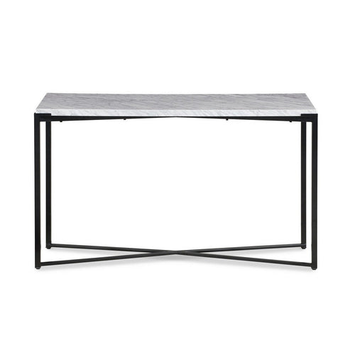 Agnew 50 Inch Console Table, White Marble Top, Tubular Black Steel Base
