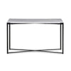 Agnew 50 Inch Console Table, White Marble Top, Tubular Black Steel Base