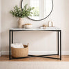 Agnew 50 Inch Console Table, White Marble Top, Tubular Black Steel Base