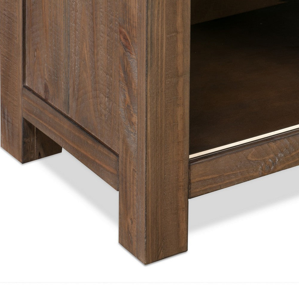 Embur 56 Inch Farmhouse Bookcase Sliding Door 3 Open Shelves Brown Wood BM299788