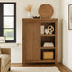 Embur 56 Inch Farmhouse Bookcase, Sliding Door, 3 Open Shelves, Brown Wood