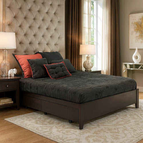 Klio King Size Bed, 4 Storage Drawers, Low Profile, Dark Brown Mahogany