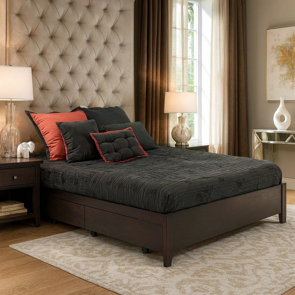 Klio King Size Bed, 4 Storage Drawers, Low Profile, Dark Brown Mahogany