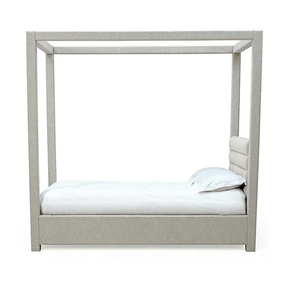 Riu Full Size Canopy Bed Panel Headboard with Tufted Gray Linen Upholstery BM299797