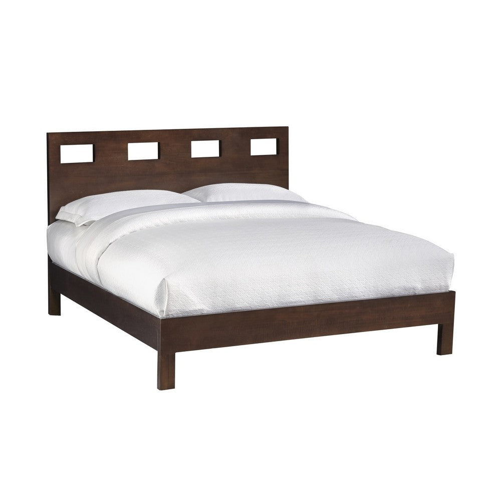 Yee California King Bed, Cut Out Design Panel Headboard, Brown Mahogany