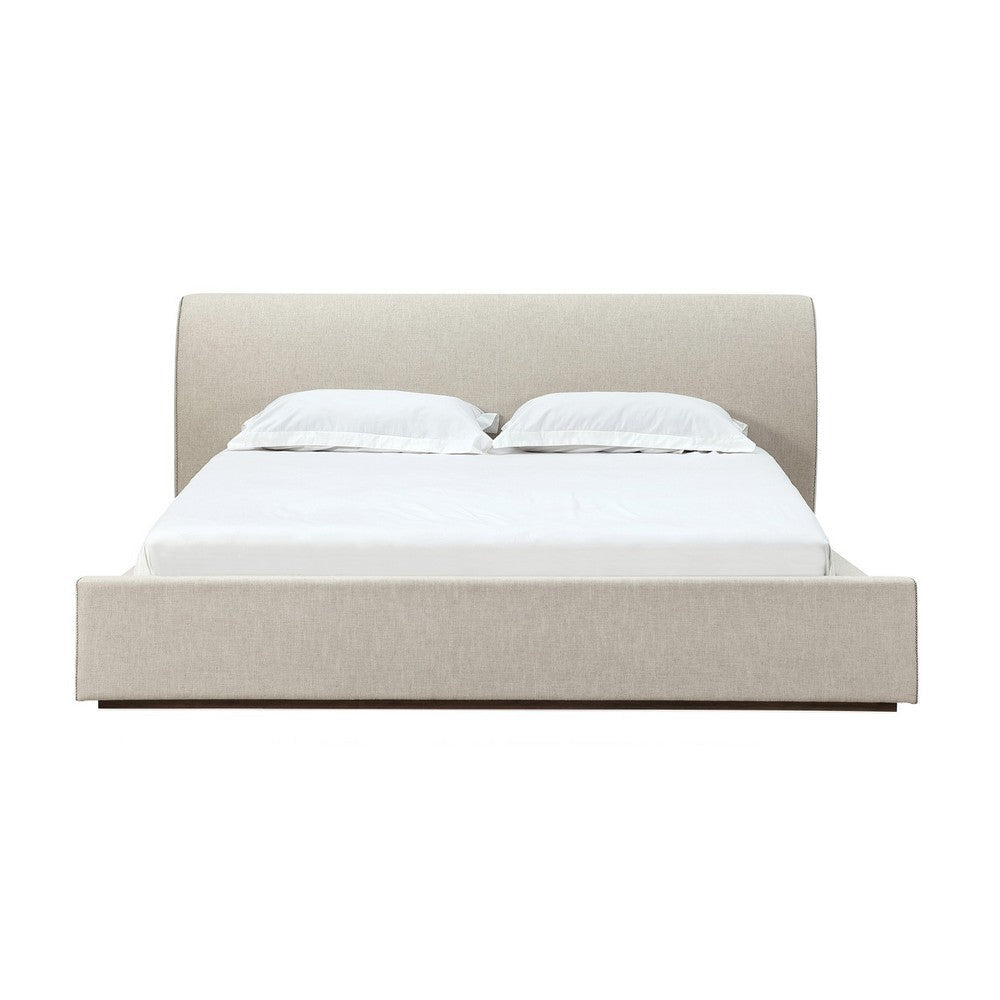 Reza King Size Platform Bed Sleigh Headboard Low Profile Beige Linen BM299812
