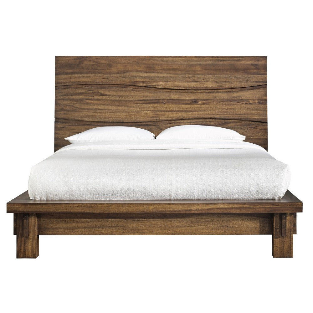 Ira Full Size Platform Bed Panel Headboard Rustic Brown Wood Finish BM299817