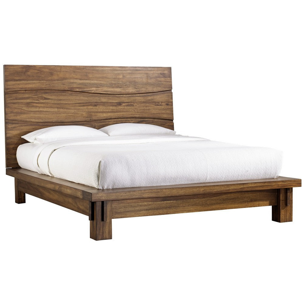 Ira Full Size Platform Bed, Panel Headboard, Rustic Brown Wood Finish