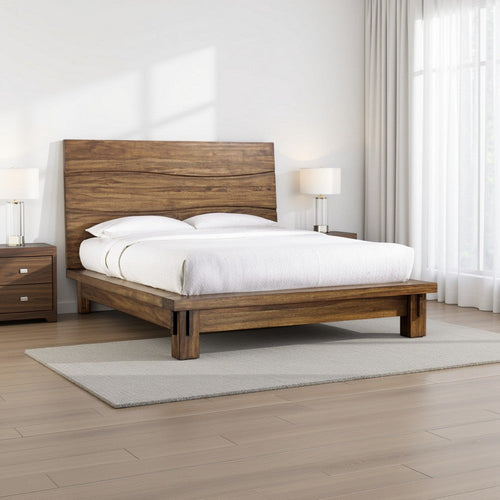 Ira Full Size Platform Bed, Panel Headboard, Rustic Brown Wood Finish