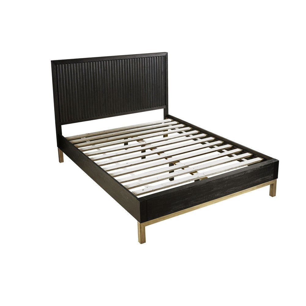 Carl California King Platform Bed, Lined Ribbed Panel Headboard, Black
