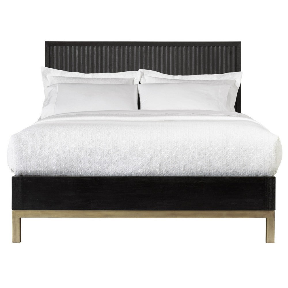 Carl California King Platform Bed Lined Ribbed Panel Headboard Black BM299818
