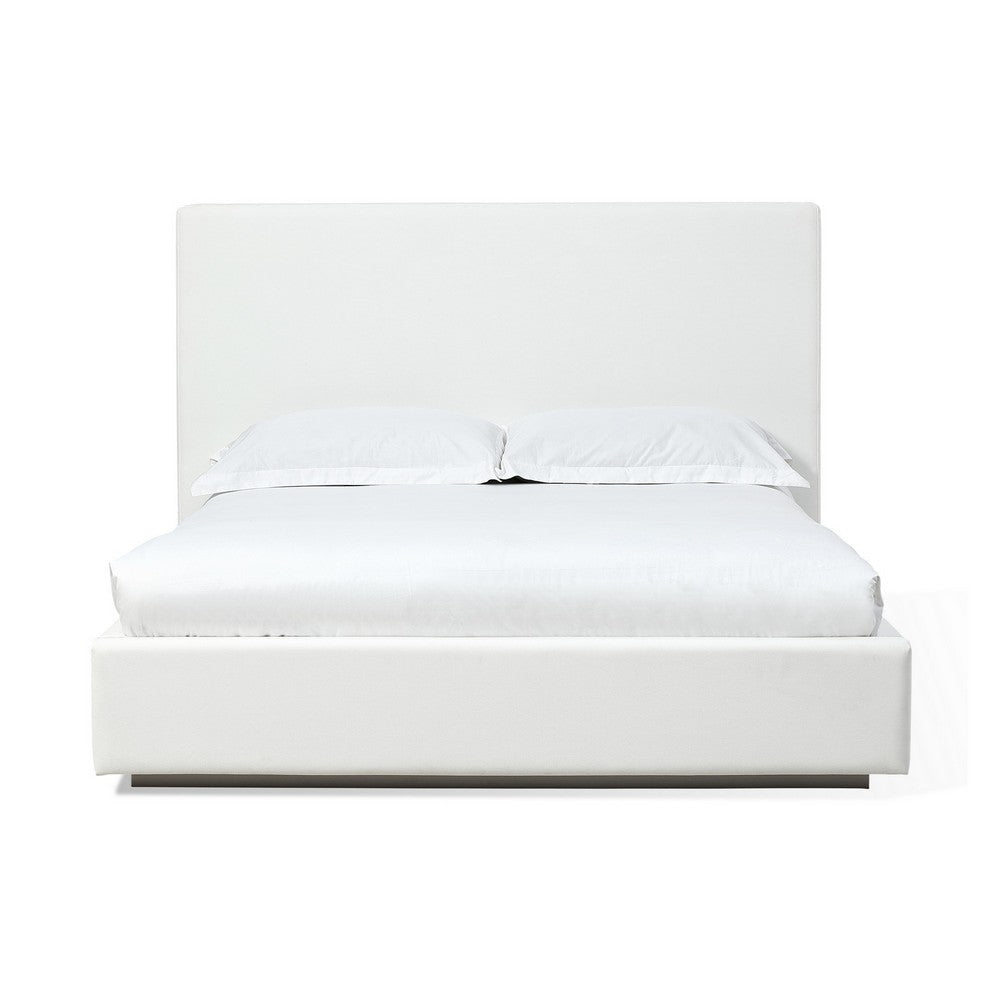 Uma King Size Platform Bed Tall Panel Headboard Cream Canvas Upholstery BM299822