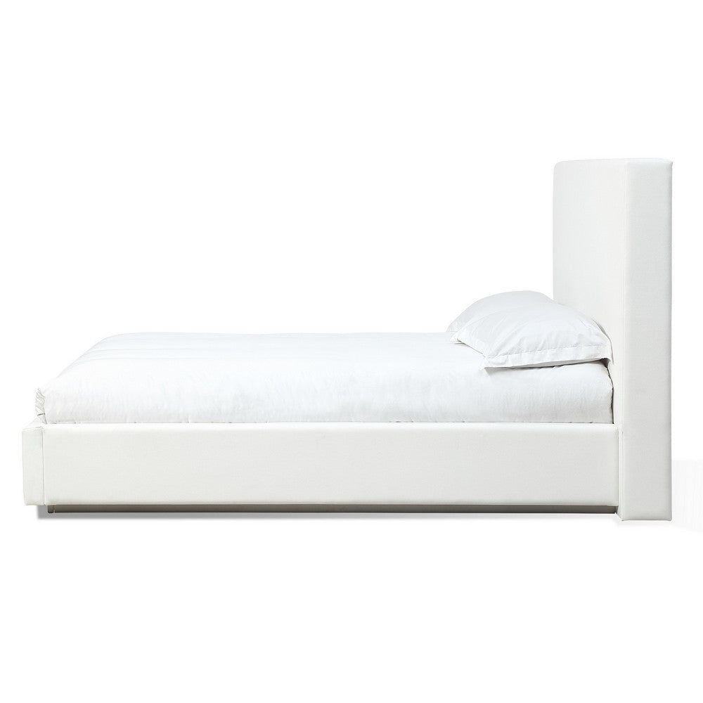 Uma King Size Platform Bed Tall Panel Headboard Cream Canvas Upholstery BM299822