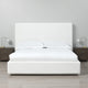 Uma King Size Platform Bed, Tall Panel Headboard, Cream Canvas Upholstery