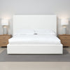 Uma Full Size Platform Bed, Tall Panel Headboard, Cream Canvas Upholstery