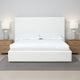Uma Full Size Platform Bed, Tall Panel Headboard, Cream Canvas Upholstery