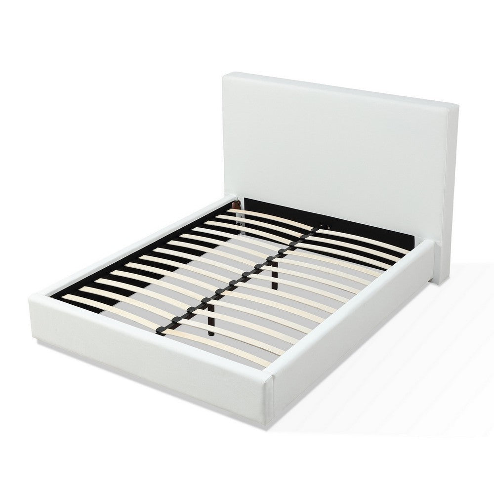 Uma Full Size Platform Bed, Tall Panel Headboard, Cream Canvas Upholstery