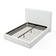 Uma Full Size Platform Bed, Tall Panel Headboard, Cream Canvas Upholstery