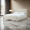Kizo King Size Platform Bed, Cream Boucle Fabric, Panel Headboard, Slats