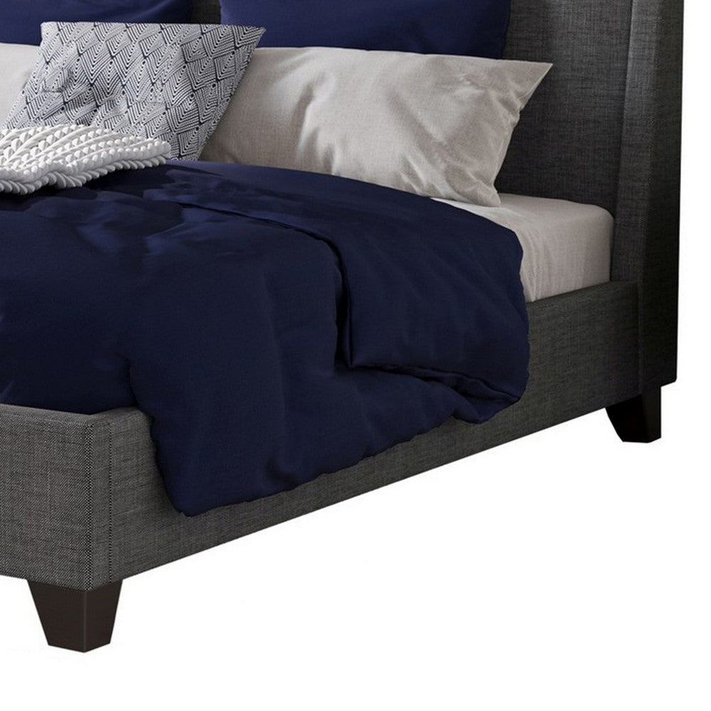 Atina King Bed Dark Charcoal Gray Linen Upholstered Slanted Headboard BM299833