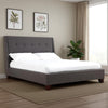 Atina King Bed, Dark Charcoal Gray Linen Upholstered, Slanted Headboard