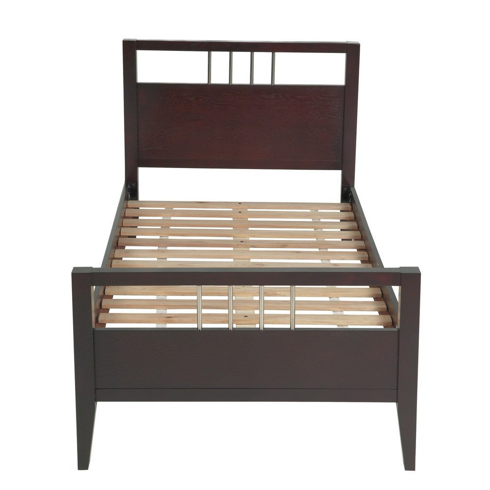 Fang California King Bed Sleigh Headboard Metal Bars Espresso Brown