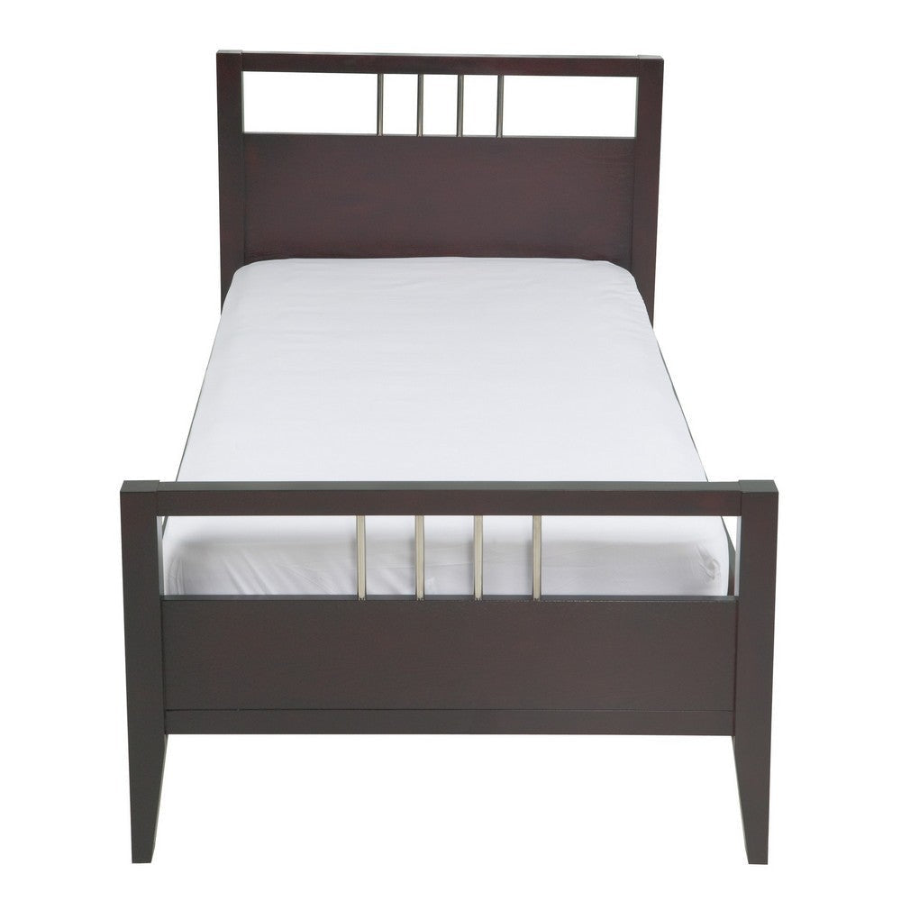 Fang California King Bed Sleigh Headboard Metal Bars Espresso Brown