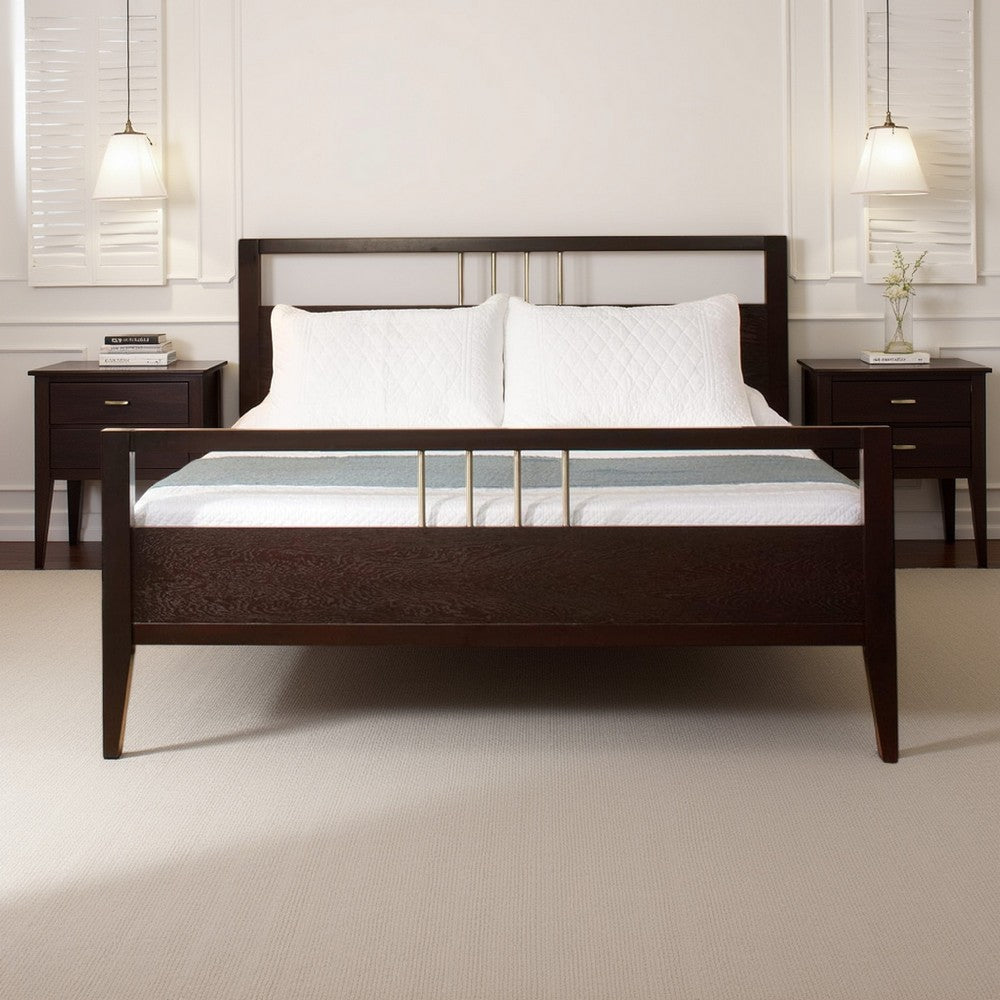 Fang Modern King Size Bed, Sleigh Headboard, Metal Bars, Espresso Brown